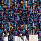 Papel De Parede 3d Grafite Abstrato Tribal Desenho Colorido C