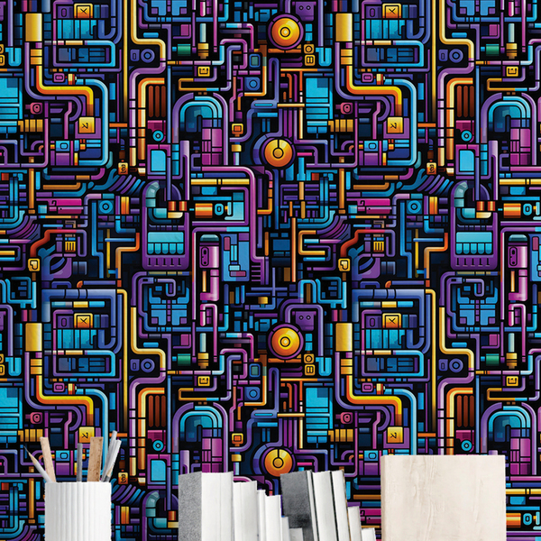 Papel De Parede 3d Grafite Abstrato Tribal Desenho Colorido C