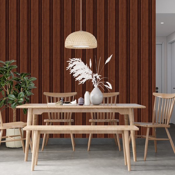 Papel De Parede  Estilo Ripado De Madeira Mogno 3m