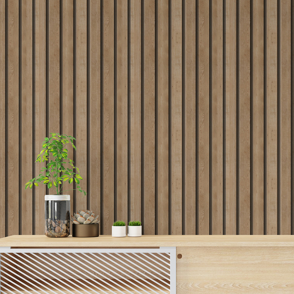 Papel De Parede  Ripado Largo Estilo Madeira Carvalho 6m