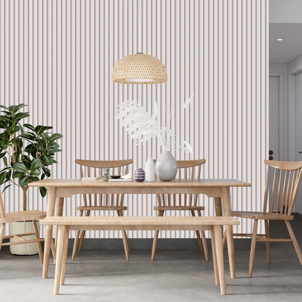 Papel De Parede  Ripado Liso De Madeira Cor Bege 12m