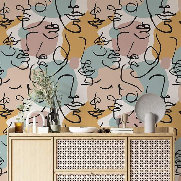 Papel De Parede Abstrato Rostos Minimalista-60x300cm