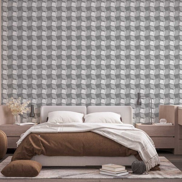 Papel De Parede Adesivo 3d Cinza E Branco 1,0m