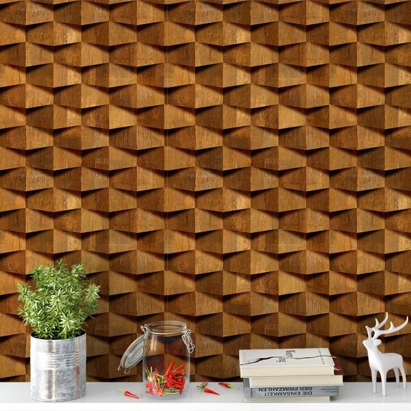 Papel De Parede Adesivo 3d Vinilico Madeira Efeito Sombra