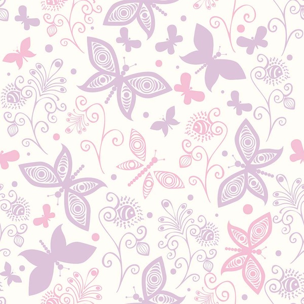 Papel De Parede Adesivo  Menina Borboletas Rosa E Roxa 12mx50