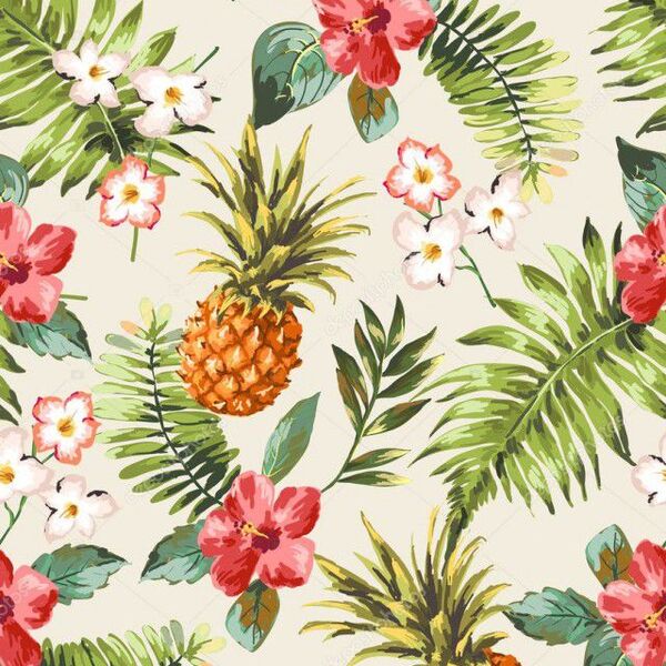 Papel De Parede Adesivo Abacaxi Com Flores Folhas Tropicais 9