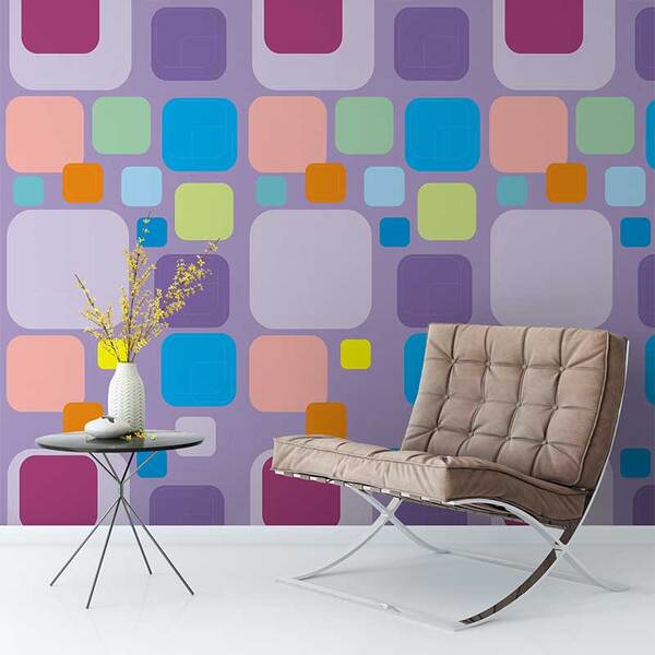 Papel De Parede Adesivo Abstrato Quadrados Coloridos
