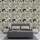 Papel De Parede Adesivo Adventure Mapa E Bússola Tons Bege E