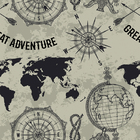 Papel De Parede Adesivo Adventure Mapa E Bússola Tons Bege E