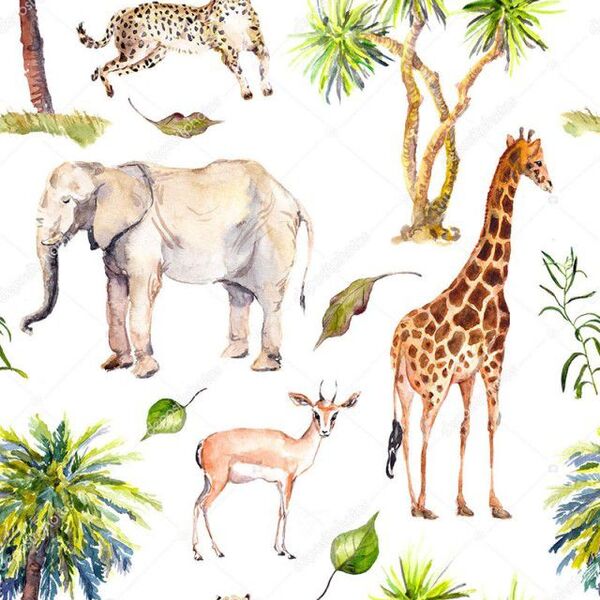 Papel De Parede Adesivo Animais Safari Fundo Branco Quarto 10