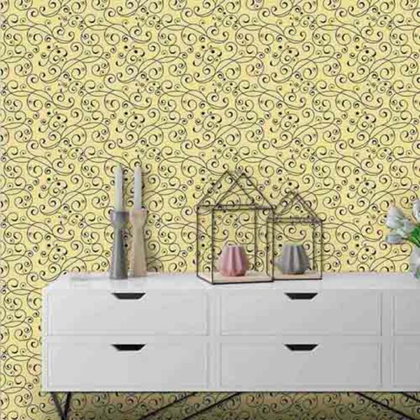 Papel De Parede Adesivo Arabesco Amarelo 1446
