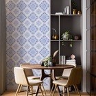 Papel De Parede Adesivo Arabesco Azul Minimalista 2,80m