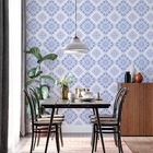 Papel De Parede Adesivo Arabesco Azul Minimalista 2,80m