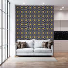 Papel De Parede Adesivo Arabesco Retro Azul Amarelo 2,80m