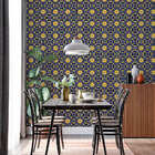 Papel De Parede Adesivo Arabesco Retro Azul Amarelo 2,80m