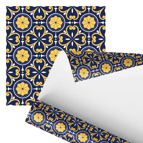 Papel De Parede Adesivo Arabesco Retro Azul Amarelo 2,80m