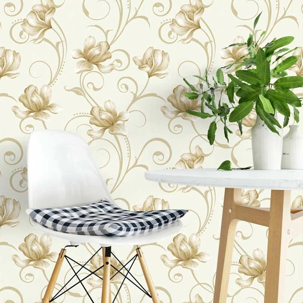 Papel De Parede Adesivo Autocolante Floral Ramalhete Bege E M