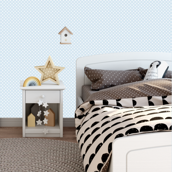 Papel De Parede Adesivo Azul Com Bolinhas Brancas Bebê 9m