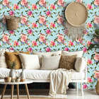 Papel De Parede Adesivo Azul Floral Com Ramos De Rosas 12mx50