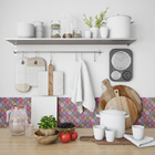 Papel De Parede Adesivo Azulejo  Colorido Cozinha 2,80m