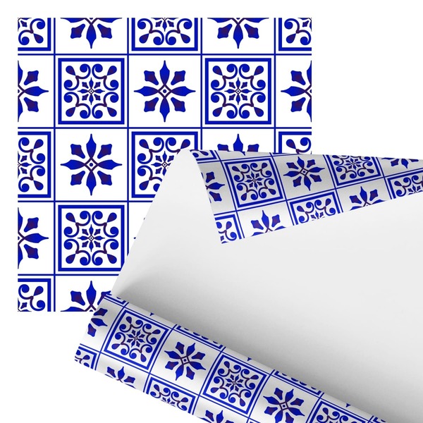 Papel De Parede Adesivo Azulejo Arabesco Azul Retro 2,80m