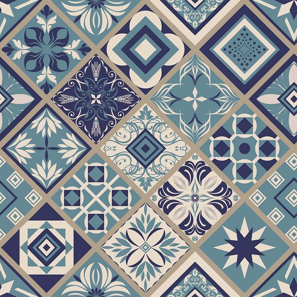 Papel De Parede Adesivo Azulejo Azul  Decorar Cozinha 9mx50cm