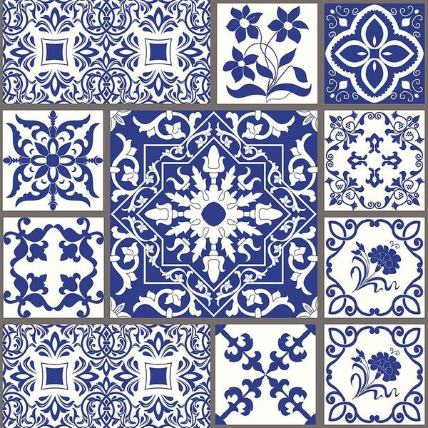 Papel De Parede Adesivo Azulejo Azul Branco Cozinha Banheiro
