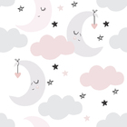 Papel De Parede Adesivo Baby Nuvens Lua Estrelas 3,0m
