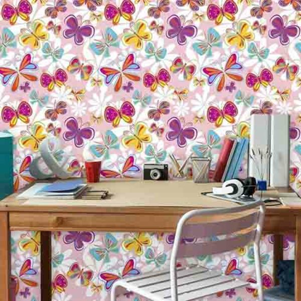 Papel De Parede Adesivo Borboleta Colorido 1012
