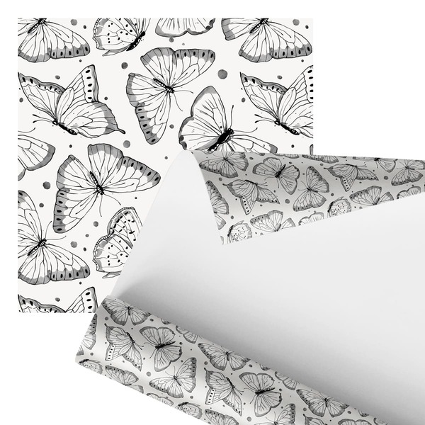 Papel De Parede Adesivo Borboletas Preto E Branco 2,80m