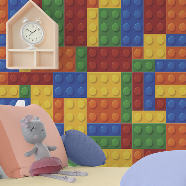 Papel De Parede Adesivo Brinquedo Bloco Montar Colorido 18m