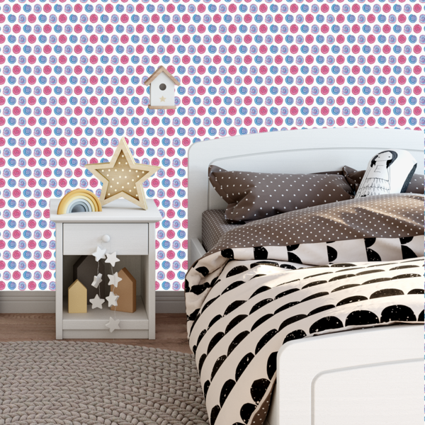 Papel De Parede Adesivo Caracol Rosa Lilás E Azul 18m