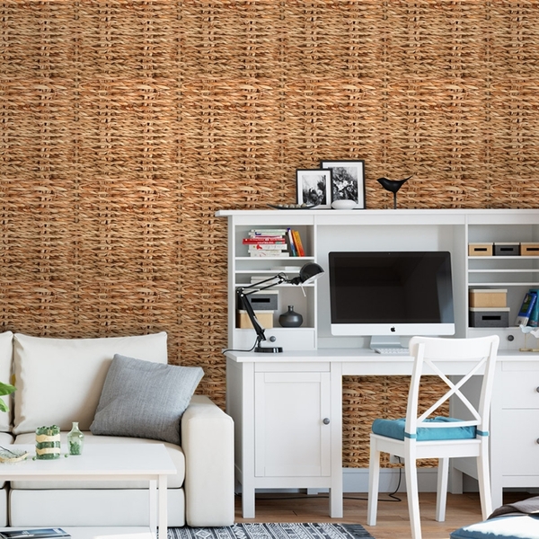 Papel De Parede Adesivo Cesto Palha Trançada 6m