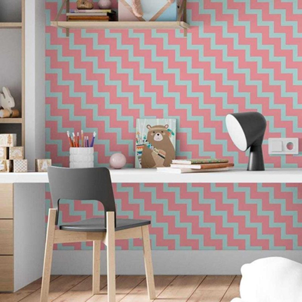 Papel De Parede Adesivo Chevron Azul E Rosa N06198