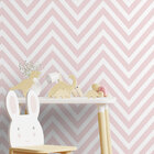 Papel De Parede Adesivo Chevron Rosa E Listras Brancas