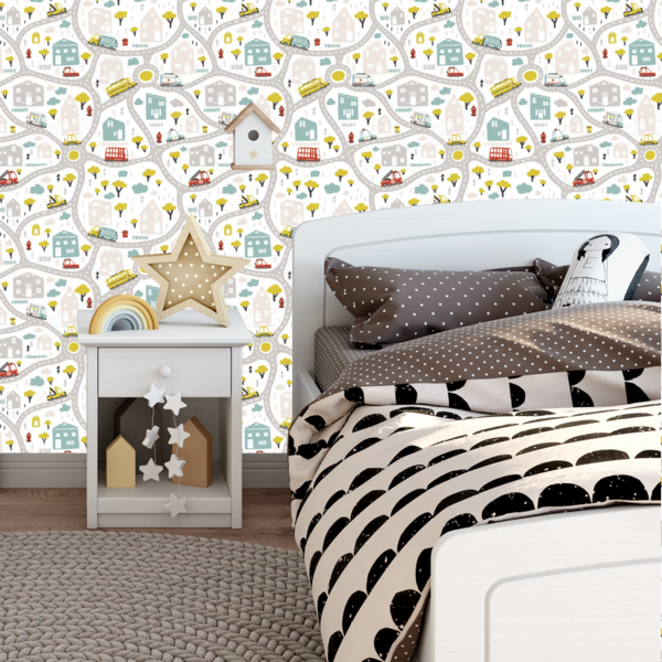 Papel De Parede Adesivo Cidade Pistas Carros E Onibus  15m