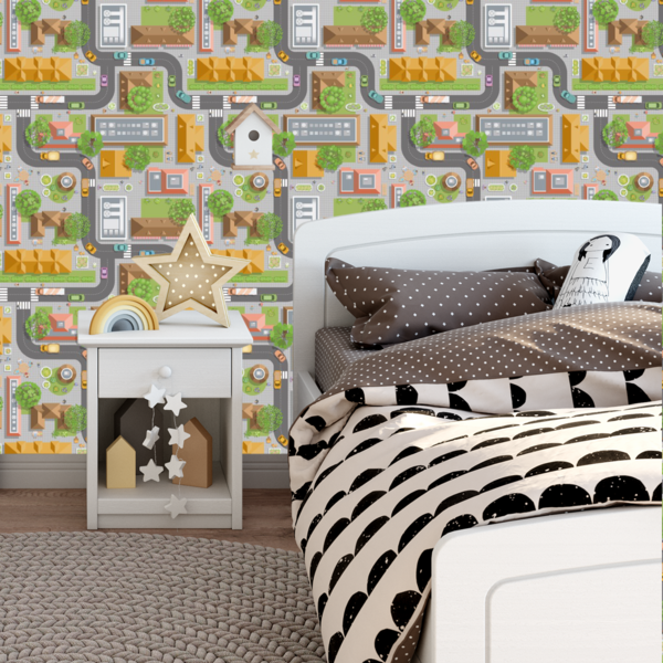 Papel De Parede Adesivo Cidade Urbana Decoração Bebê 12m