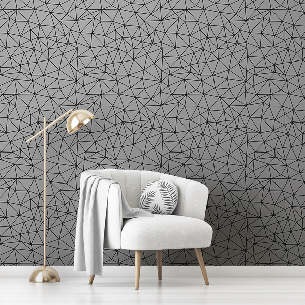 Papel De Parede Adesivo Cinza Linhas Geométricas Sala 15m