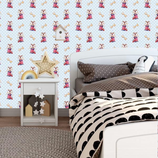 Papel De Parede Adesivo Cochorro Com Fundo Azul De Poá 9m