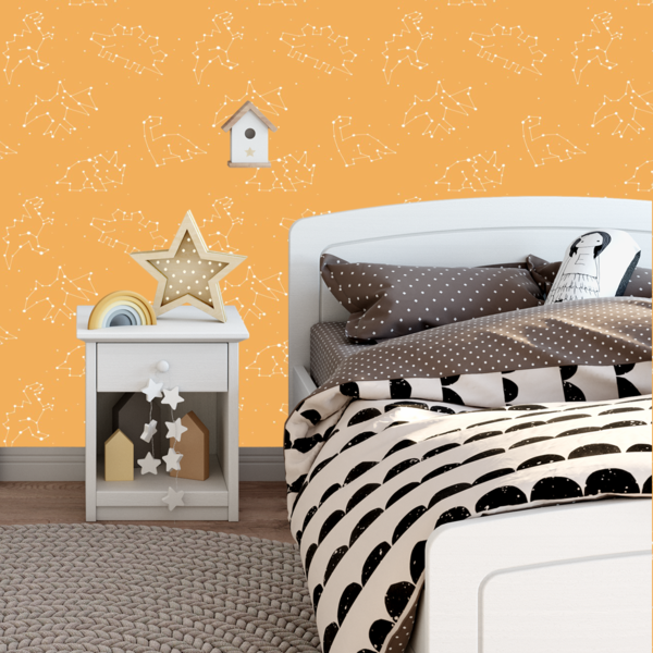 Papel De Parede Adesivo Constelação Dinossauro Laranja 6m