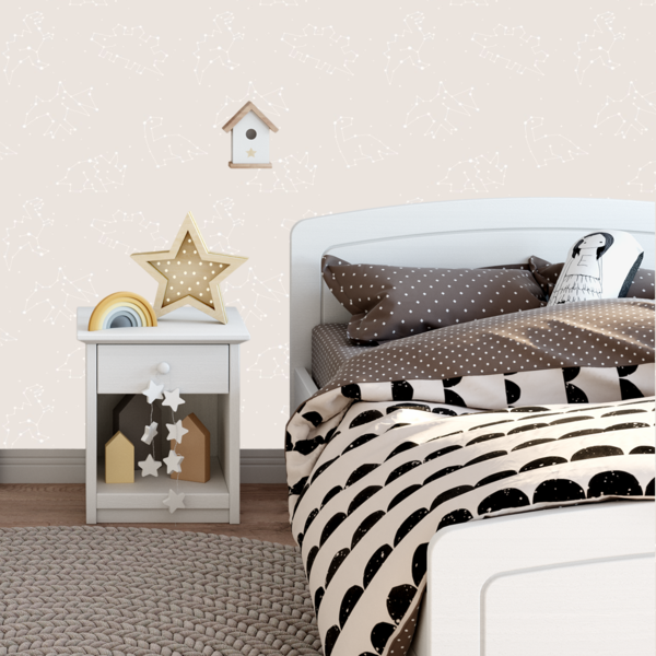 Papel De Parede Adesivo Constelação Dinossauro Off White 18m