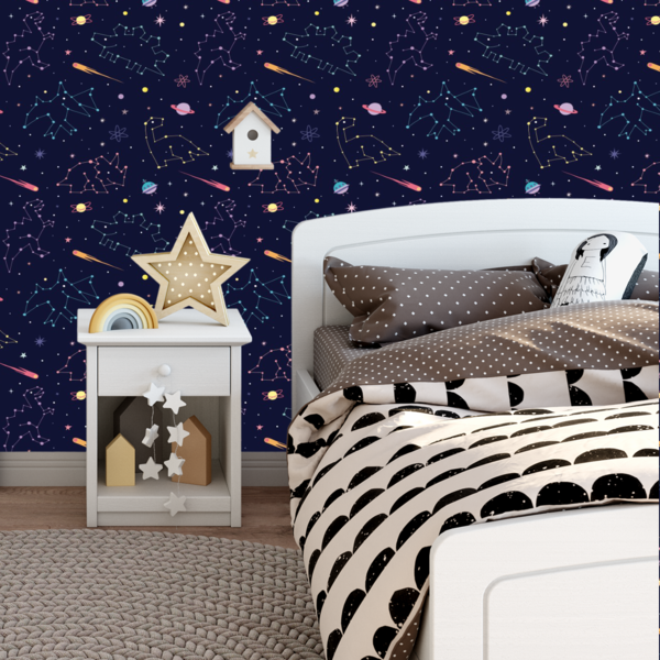 Papel De Parede Adesivo Constelação Dinossauro Planetas 9m