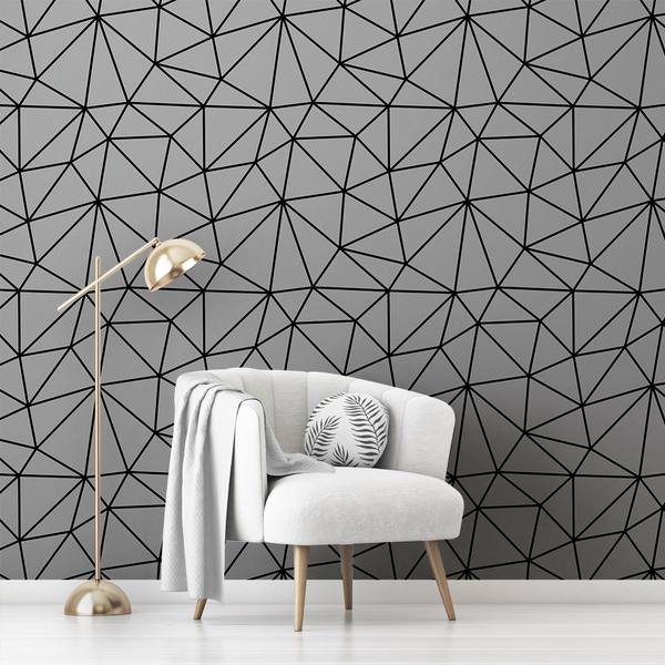 Papel De Parede Adesivo Cozinha Cinza Triângulos Lavável 6m