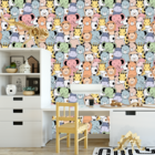 Papel De Parede Adesivo Desenho De Animais Coloridos 3m