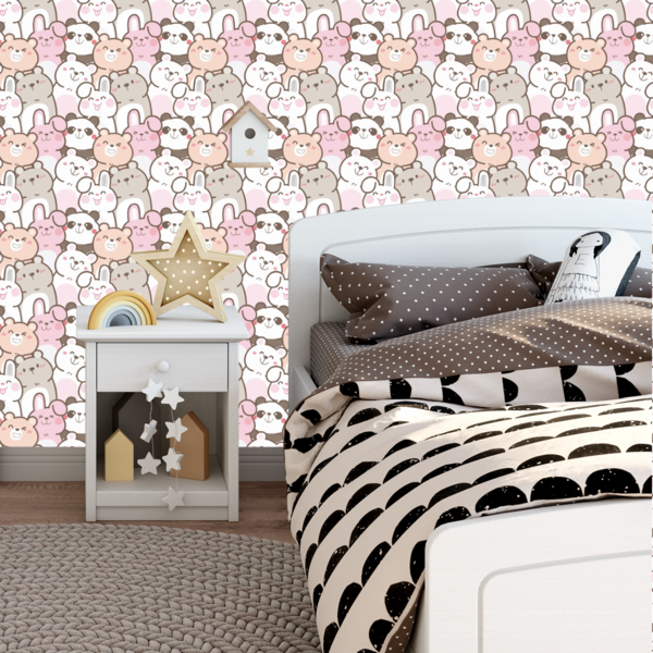 Papel De Parede Adesivo Desenho De Ursinhos E Coelhos 3m