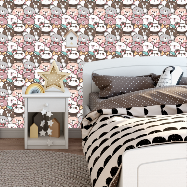 Papel De Parede Adesivo Desenho De Ursinhos Quarto Bebê 9m