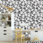 Papel De Parede Adesivo Desenho Panda Com Fundo Branco 12m