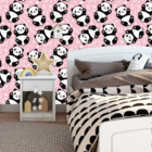 Papel De Parede Adesivo Desenho Panda Com Fundo Rosa 15m