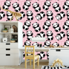 Papel De Parede Adesivo Desenho Panda Com Fundo Rosa 15m