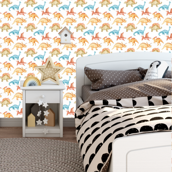 Papel De Parede Adesivo Dinossauro Aquarela Quarto Bebê 15m